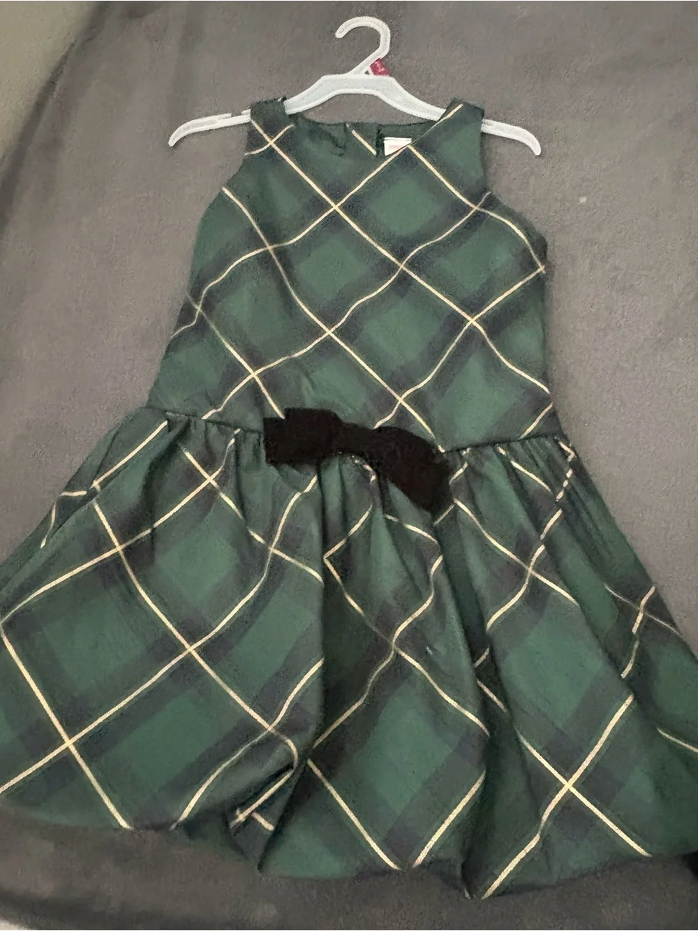 Gymboree Green Plaid Taffeta Holiday Dress with Black Bow